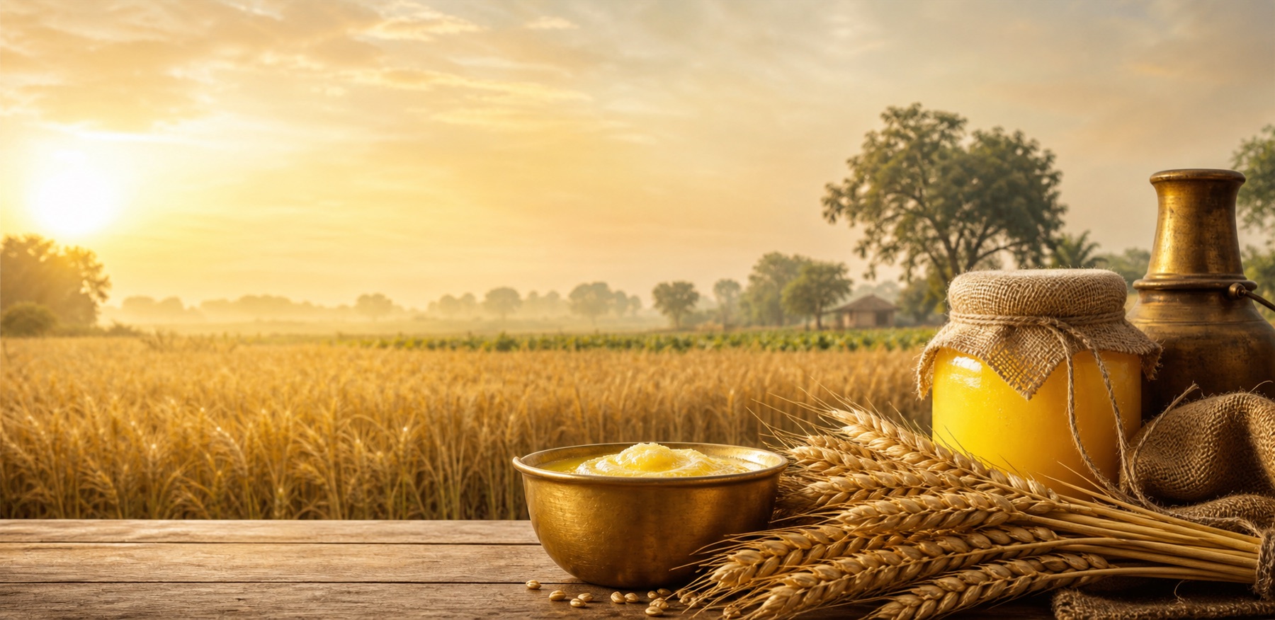 Farm fresh wheat field and ghee