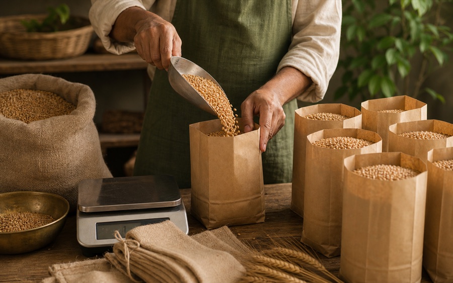 Traceable wheat batch packing
