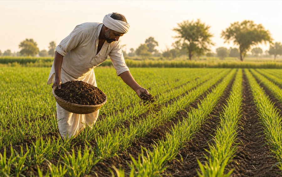 Organic wheat cultivation field