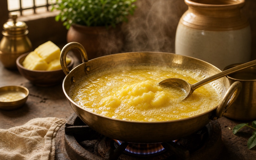 Slow heated golden ghee